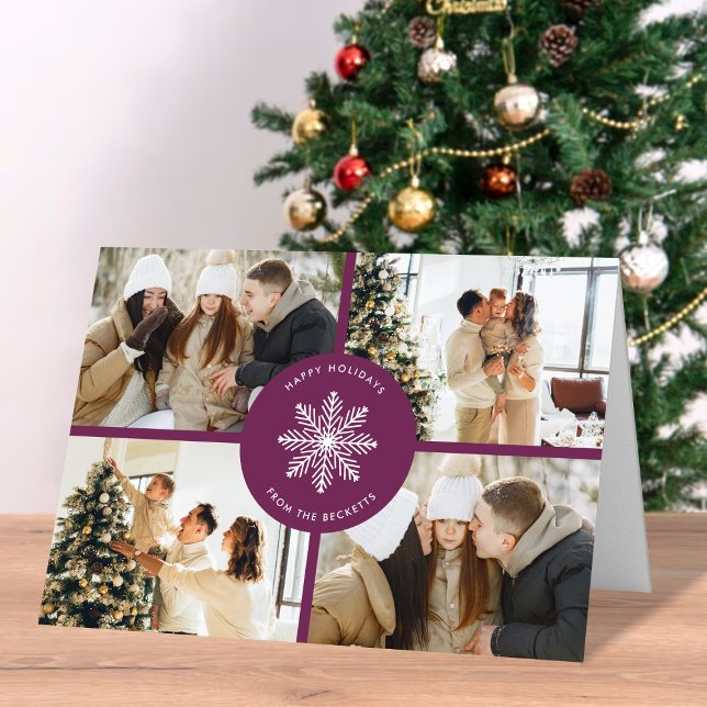 Festive Snowflake Christmas 4 Photo Holiday Card (Creator Uploaded)