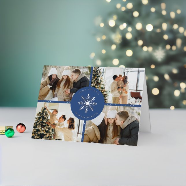 Festive Snowflake Christmas 4 Photo Real Foil Holiday Card (Holiday In Situ 2)