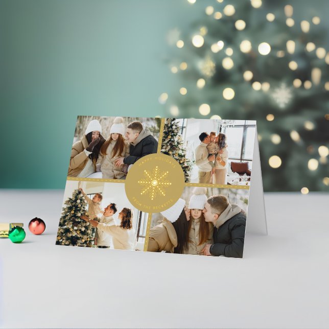 Festive Snowflake Christmas 4 Photo Real Foil Holiday Card (Holiday In Situ 2)