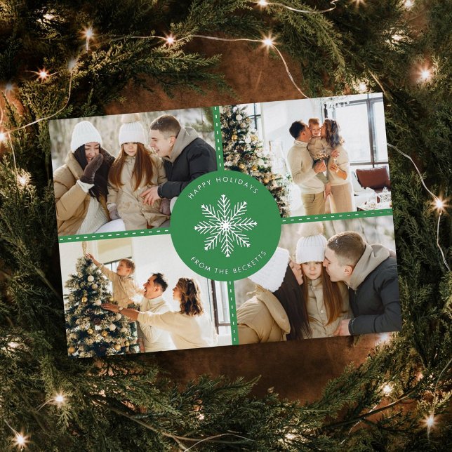 Festive Snowflake Christmas 4 Photo Real Foil Holiday Card (Creator Uploaded)