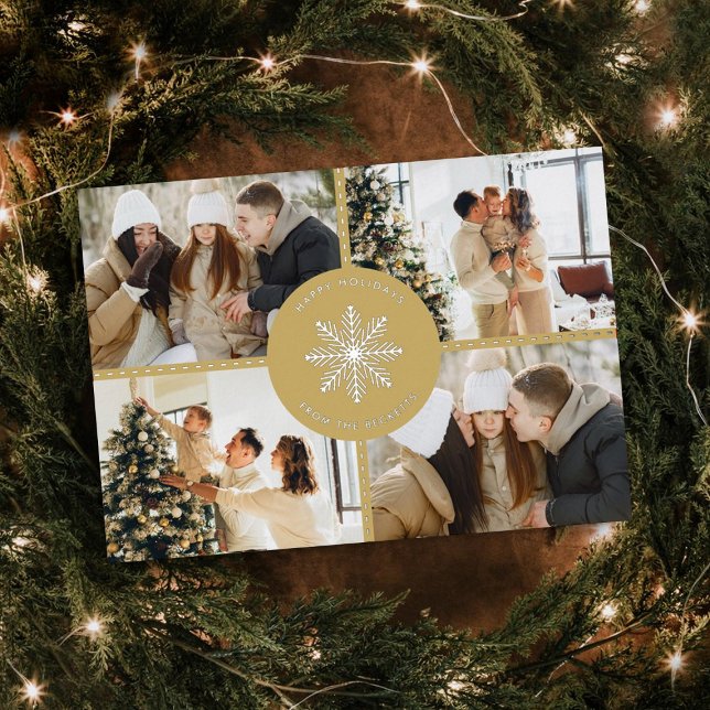 Festive Snowflake Christmas 4 Photo Real Foil Holiday Card (Creator Uploaded)