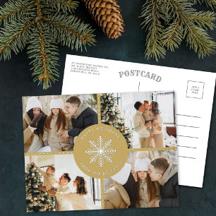 Festive Snowflake Christmas 4 Photo Real Foil Holiday Postcard
