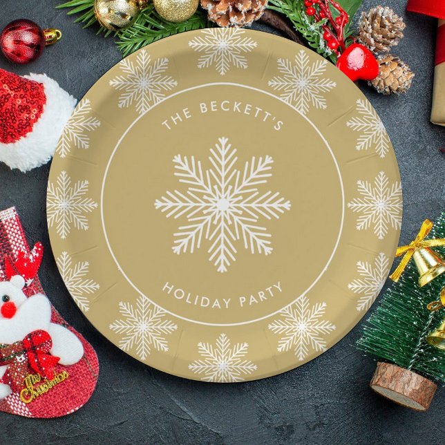 Festive Snowflake Christmas Holiday Party Paper Plate (Creator Uploaded)