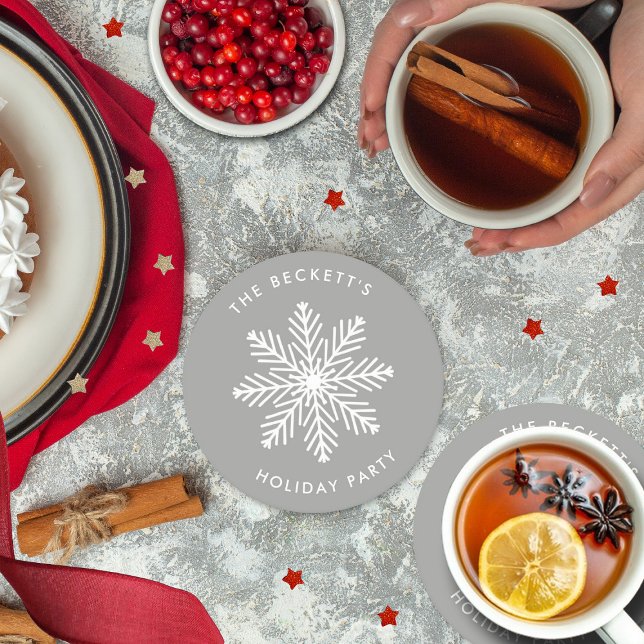 Festive Snowflake Christmas Holiday Party Round Paper Coaster (Creator Uploaded)