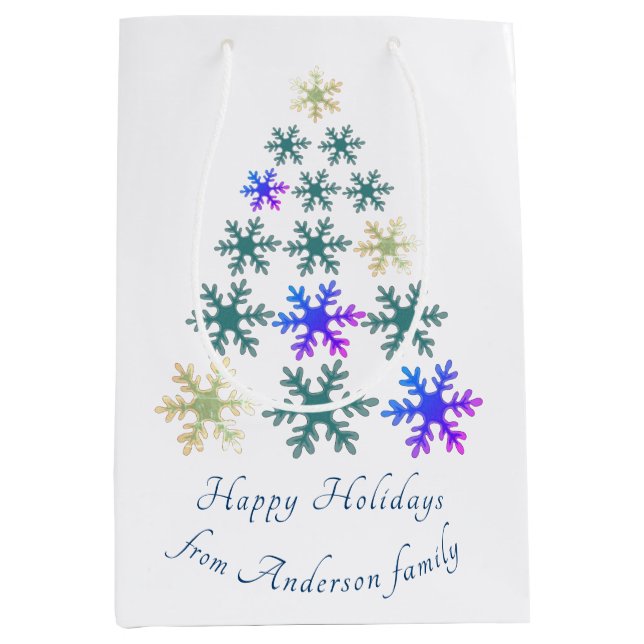 Festive Snowflake Christmas Tree Family Holiday Medium Gift Bag (Front)