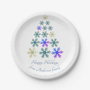 Festive Snowflake Christmas Tree Family Holiday Paper Plate