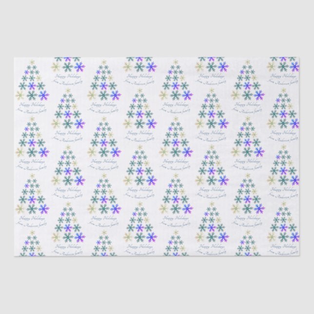 Festive Snowflake Christmas Tree Family Holiday Tissue Paper (Front)