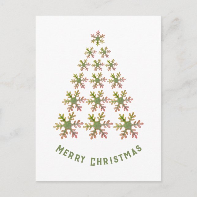 Festive Snowflake Christmas Tree Minimalist Holiday Postcard (Front)