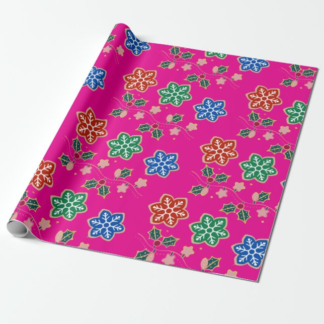 Festive Snowflake Christmas Wrapping Paper (Unrolled)