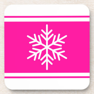Festive Snowflake Fun Bright Pink White Stripes Coaster