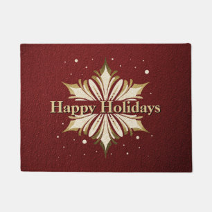 Festive Snowflake Holiday Greeting Door Mat