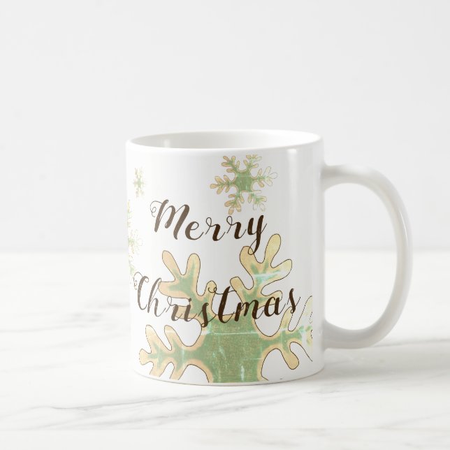 Festive Snowflake Merry Christmas Script Coffee Mug (Right)