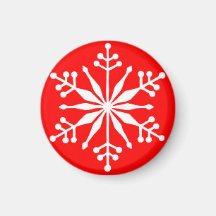 Festive Snowflake on a red decorative magnet. Magnet