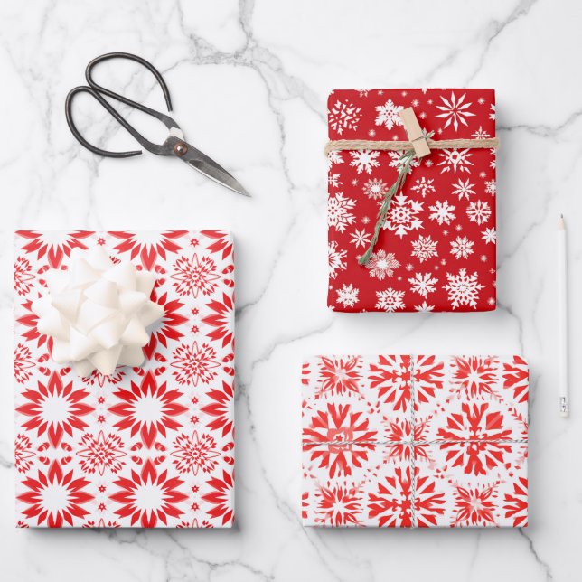 Festive Snowflake Quilt Pattern Wrapping Paper Sheet (Front)