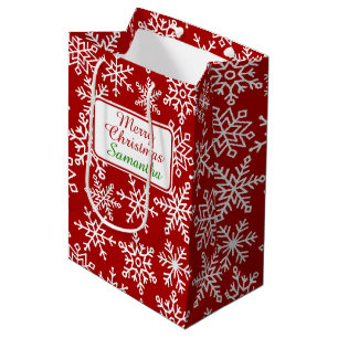 Festive Snowflake Red Christmas Medium Gift Bag