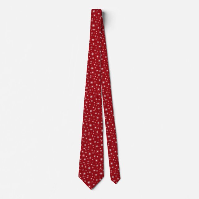 Festive Snowflake Red Men's Tie (Front)