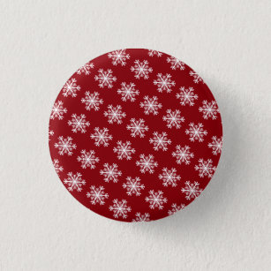 Festive Snowflake Red & White 3 Cm Round Badge