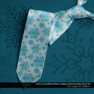 Festive Snowflake Winter Holiday Iridescent Blue Tie