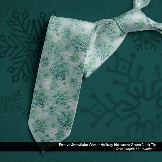 Festive Snowflake Winter Holiday Iridescent Green Tie (Festive Snowflake Winter Holiday Iridescent Green Neck Tie)
