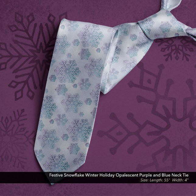 Festive Snowflake Winter Holiday Opalescent Purple Tie (Festive Snowflake Winter Holiday Opalescent Purple and Blue Neck Tie)