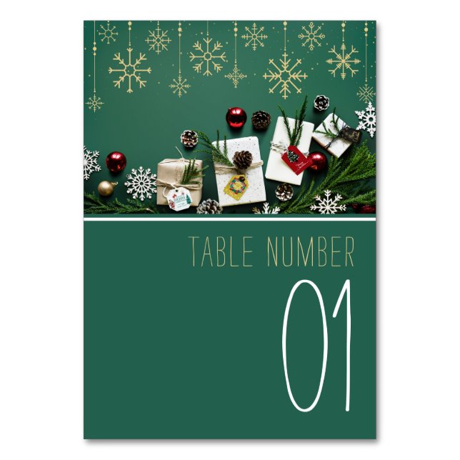 Festive Snowflakes, Christmas Table Number (Front)