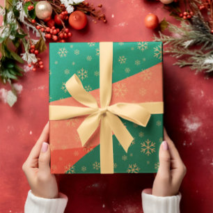 Festive Snowflakes on Red and Green Wrapping Paper