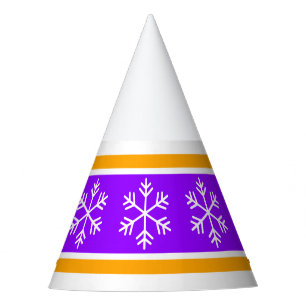 Festive Snowflakes Purple Yellow Stripes On White Party Hat