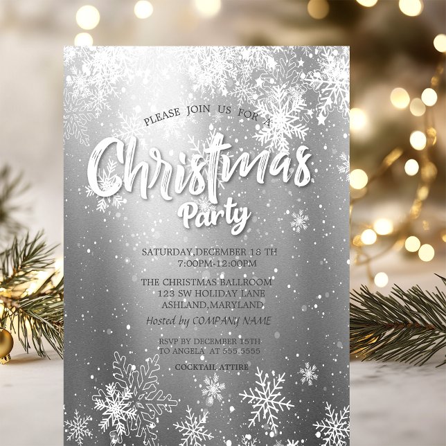 Festive Snowflakes Silver Christmas Company Invitation (Creator Uploaded)