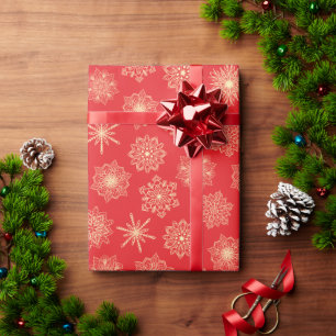 Festive Snowflakes Yellow and Red Christmas Wrapping Paper
