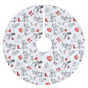 Festive snowman and holiday icons pattern brushed polyester tree skirt