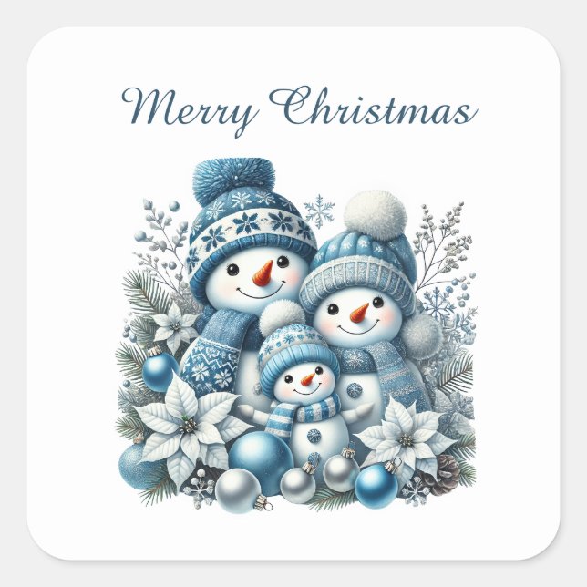 Festive snowman customisable Merry Christmas Square Sticker (Front)