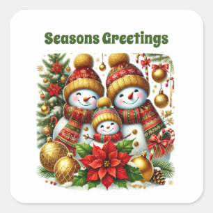 Festive snowman customisable Seasons Greetings Square Sticker