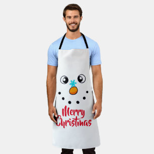 Festive Snowman Face Merry Christmas Apron