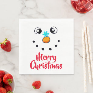 Festive Snowman Face Merry Christmas Napkin