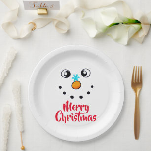 Festive Snowman Face Merry Christmas Paper Plate