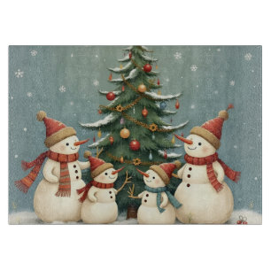 Festive Snowman Family Christmas Collection Cutting Board