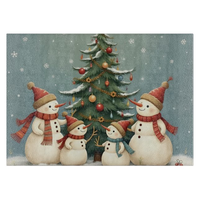Festive Snowman Family Christmas Collection Cutting Board (Front)