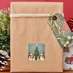 Festive Snowman Family Christmas Collection Square Sticker