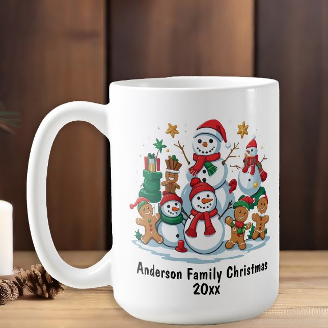 Festive Snowman Gingerbread Family Christmas Year Coffee Mug (Snowman Family Name Christmas Mug)