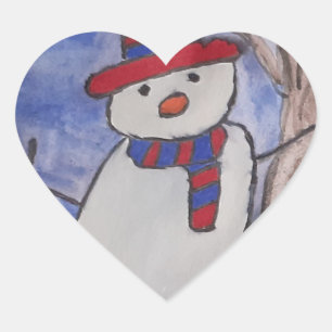 Festive Snowman Heart Sticker