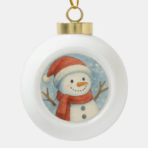 Festive Snowman in Watercolor Wonderland Ceramic Ball Christmas Ornament