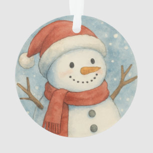 Festive Snowman in Watercolor Wonderland Ornament