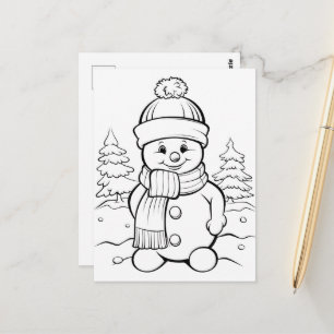 Festive Snowman kids colouring postcard