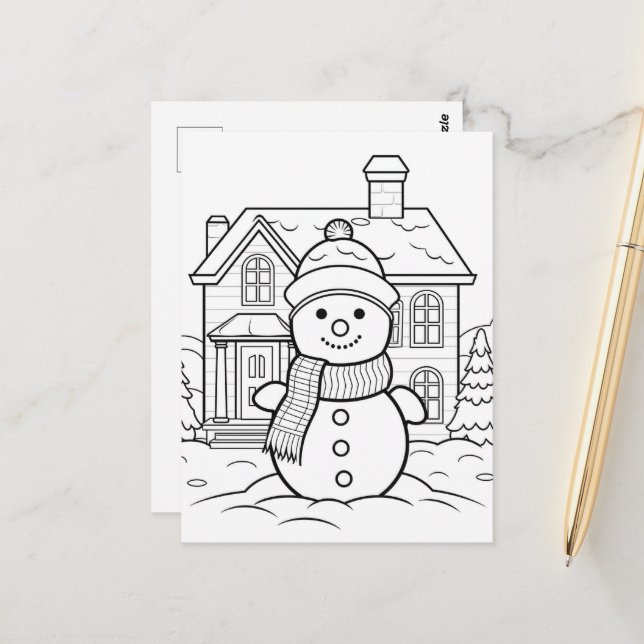 Festive snowman kids colouring  postcard (Front/Back In Situ)