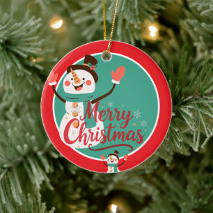 Festive Snowman Merry Christmas Lip Balm Ceramic Ornament
