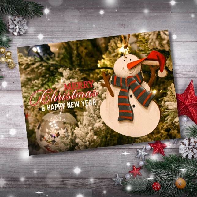 Festive Snowman Ornament Merry Christmas Holiday Card (Snowman Ornament Christmas Joy Card)