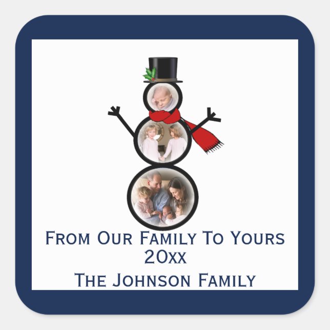 Festive Snowman Photo Frame Template Square Sticker (Front)