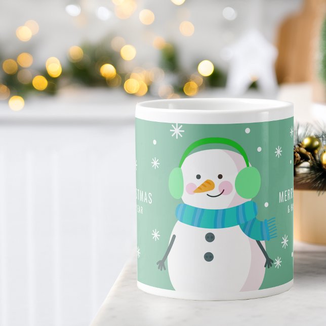Festive Snowman Snowflake Merry Christmas New Year Large Coffee Mug (Festive Snowman Snowflake Merry Christmas New Year Giant Coffee Mug)