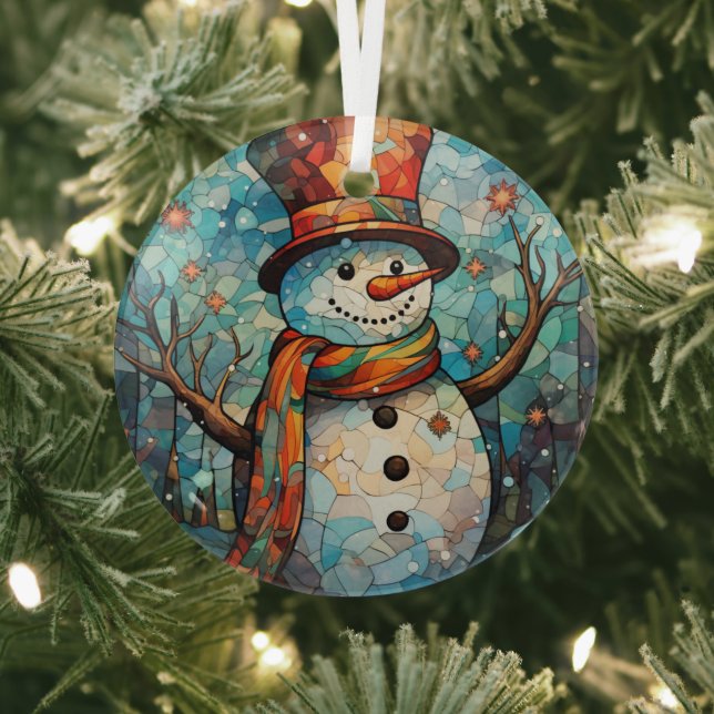 Festive Snowman Stained Glass   Glass Tree Decoration (Insitu)
