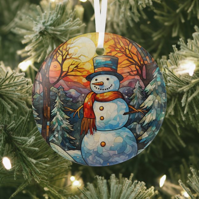 Festive Snowman Stained Glass   Glass Tree Decoration (Insitu)